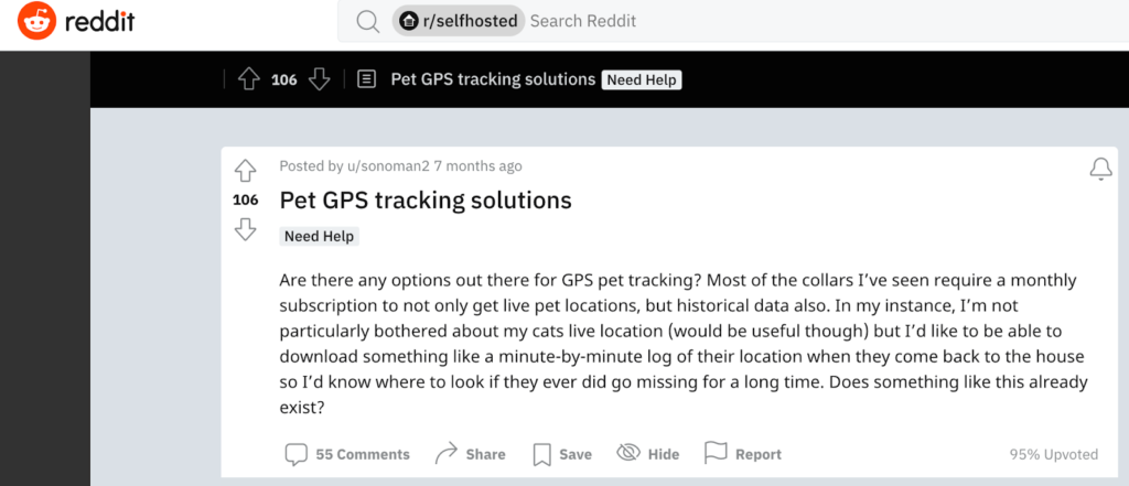 Pet tracker thread on Reddit